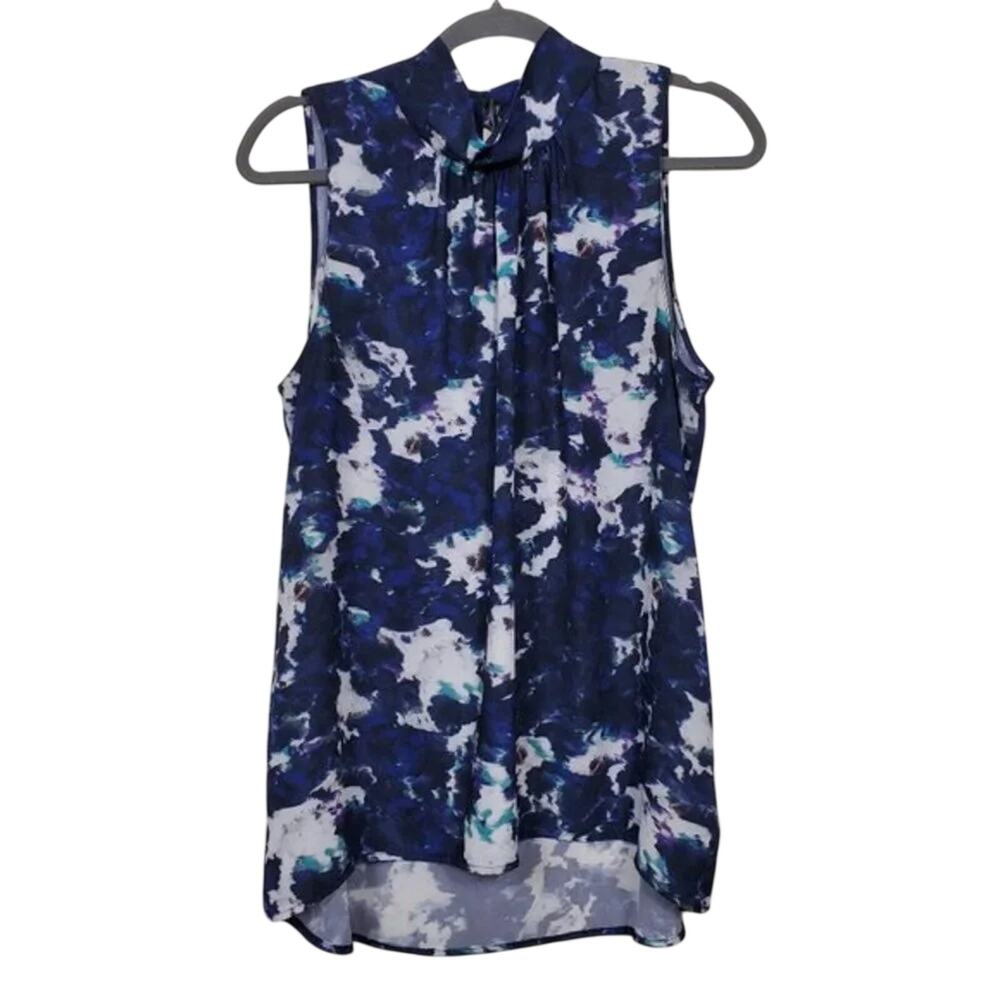 Mossimo Supply Co Sleeveless Blouse Navy White Watercolor Print Women Size L